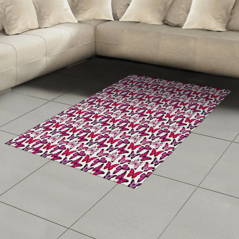 Butterfly High Density Long Fiber Poly Threads Decorative Area Rug Carpet, Rectangle 4' x 5'8"