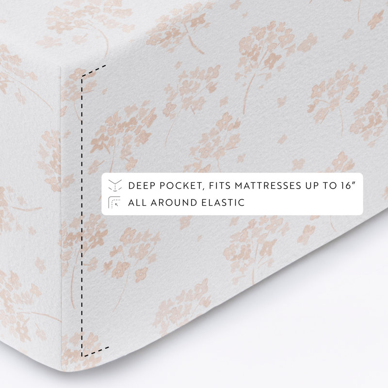 Ensemble de draps en flanelle de coton Varkala, Full Sheet Set, Rose / bouquet de fleurs