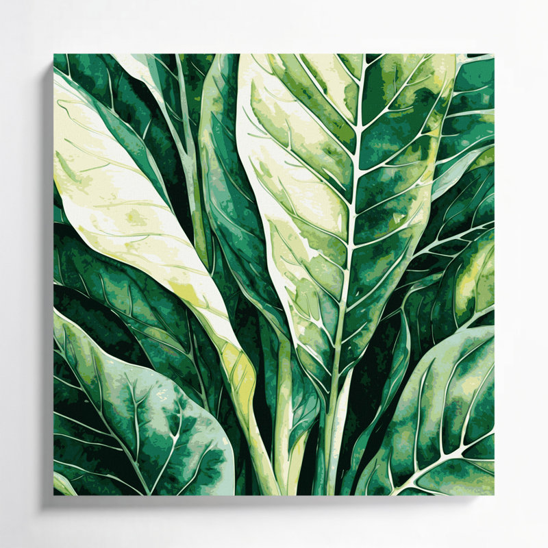 "Watercolor Botanical 41", art mural sur toile verte, H 8 po x l 8 po