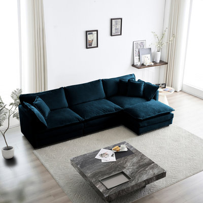 Canapé modulaire confortable avec revêtement en chenille bleue et modulaire flexible réversible et personnalisable - pour un espace de vie personnalisé