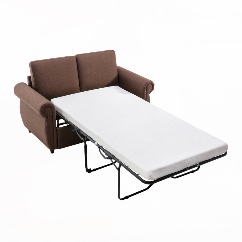 57.9" Pull Out Sofa Bed Loveseat Sleeper with Twin Size Memory Mattress with Two USB Ports, Brown