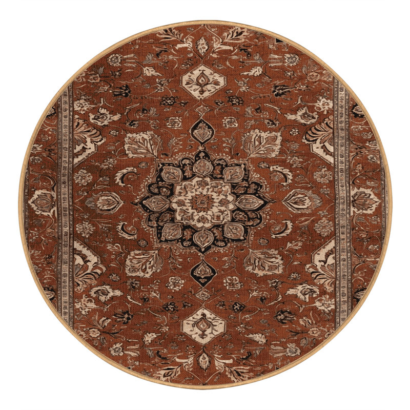 Tapis brun lavable à la machine, Rond 5 pi