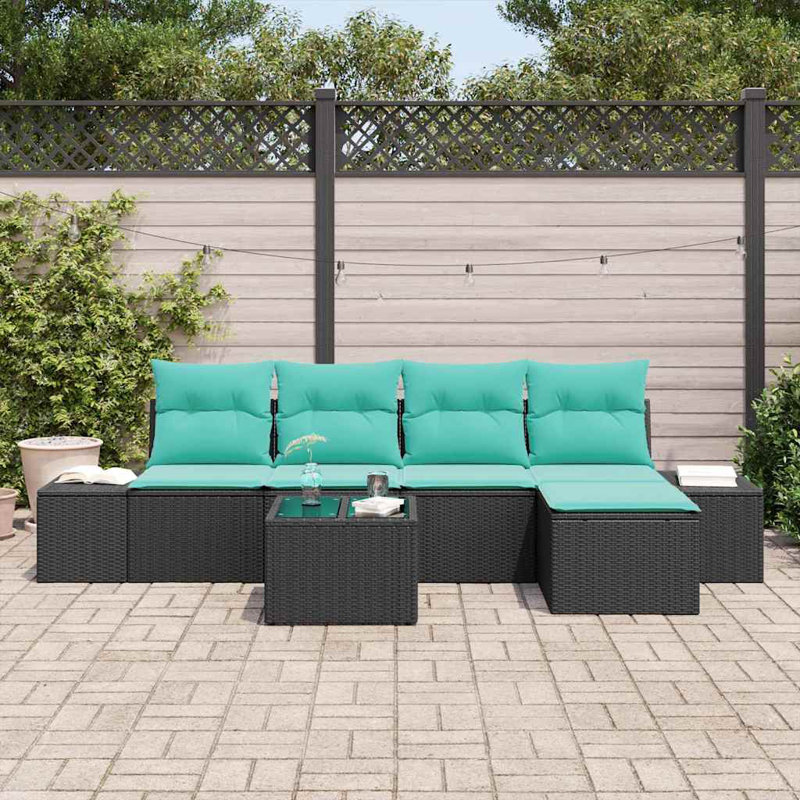 Ensemble de canapé de jardin vidaXL 5 pièces en rotin de polyester noir et turquoise