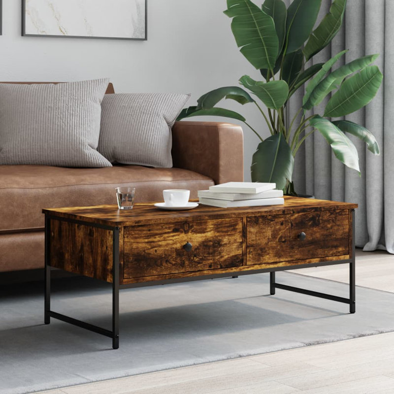 Hubler Four Leg Coffee Table with Storage, Smoked Oak