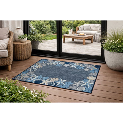 Tapis intérieur / extérieur bleu marine / ivoire Coastal Border
