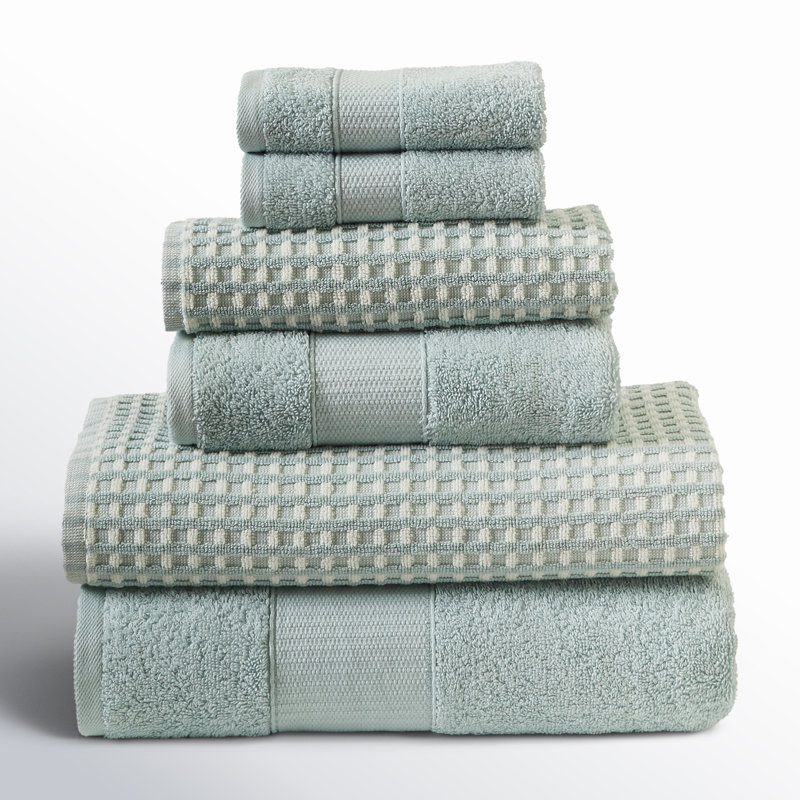 Modern Threads Drucilla 6-Piece 100% Combed Cotton Yarn Dyed Cobblestone Jacquard Towel Set, Misty Blue