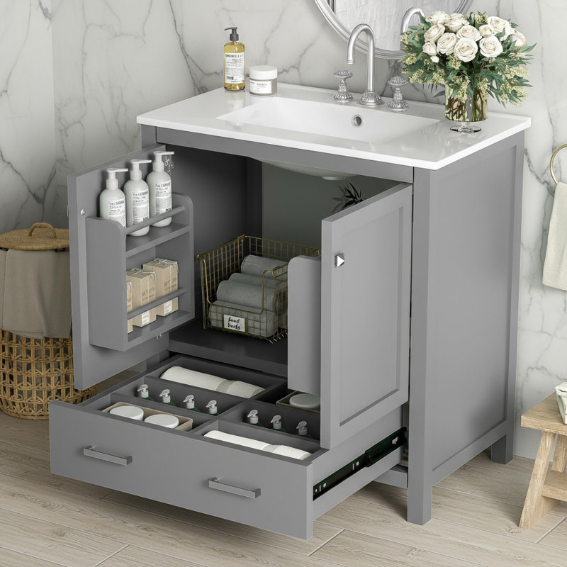 30" Freestanding Bathroom Vanity with Sink, Soft-Close 2 Doors od Storage Cabinet – EPA/UPC Certified, Gray