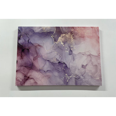Modern Purple And Pink Alcohol Ink Marble Canvas Art With Gold Highlights For Shimmery Wall Decor Ideal For Your Living Room Or Bedroom -  kayra export, R-979-1PC-20x30