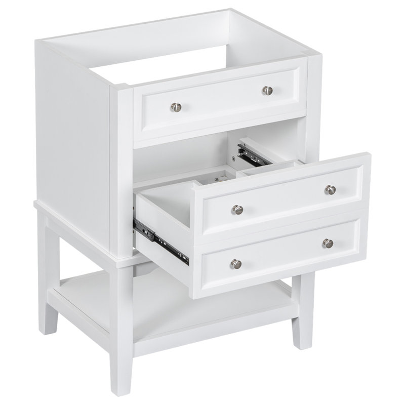 White Solid Wood Freestanding Bathroom Vanity with Ceramic Sink