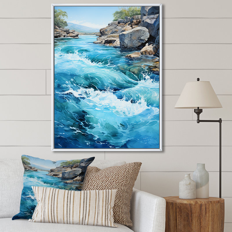«River Flowing Waters», art mural sur toile, H 20 po x l 12 po x P 1 po, Cadre flottant blanc