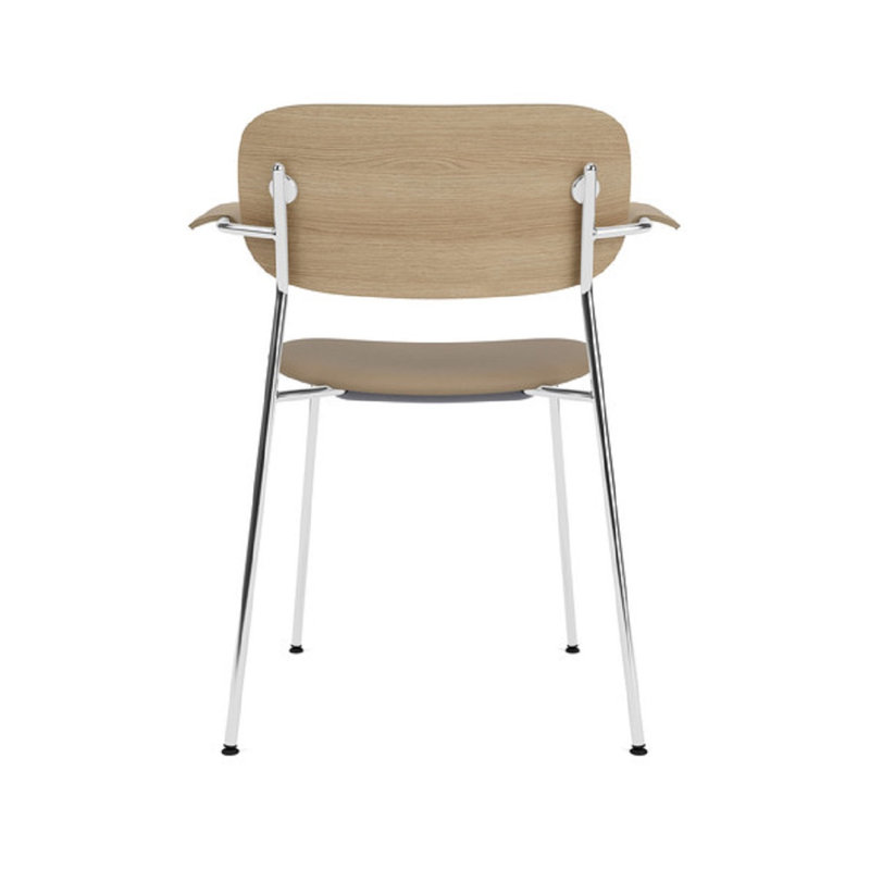 Co Upholstered Arm Chair, Brown Leather, Chrome, Natural Oak