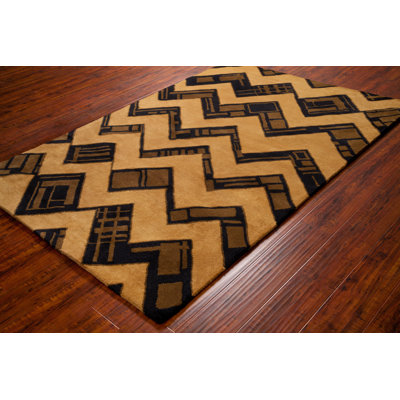 Ailey Authentic Hand-Tufted Handmade Brown & Gold Eclectic Geometric Design Wool Area Rug