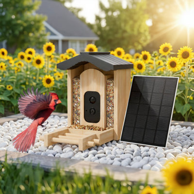 Mangeoire d'oiseaux en bois Visiogear Smart avec caméra HD - Toit classique Spire