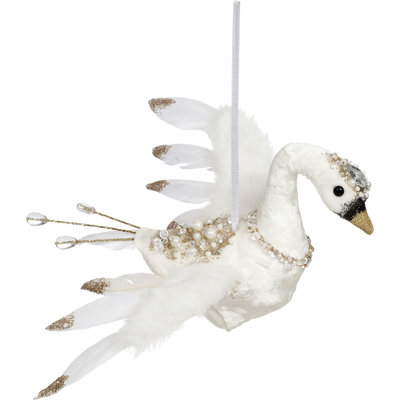 Pearl Swan Ornament - 7.5 X 4.5 Inches Set Of 6