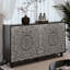 Buffet Boho Mandala 3D embossé avec portes à pousser, tablettes réglables et pieds tournés en bois pour une utilisation polyvalente à la maison