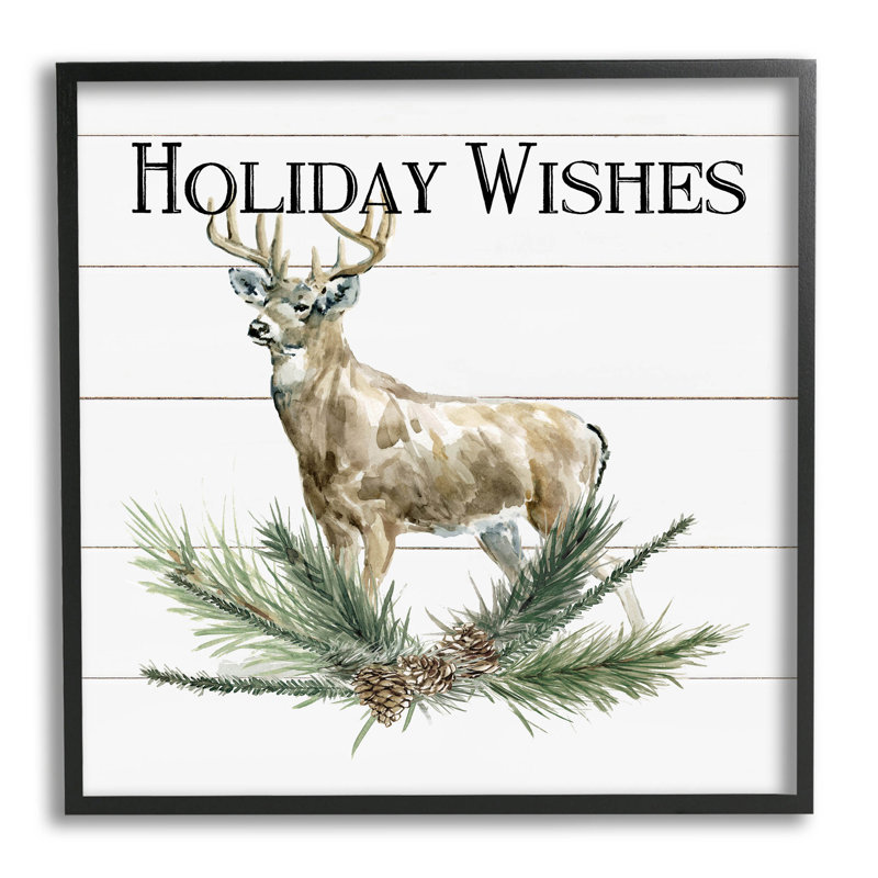 «Holiday Wishes Seasonal Deer» par Carol Robinson - Art textuel sur toile, H 17 po x l 17 po x P 1,5 po