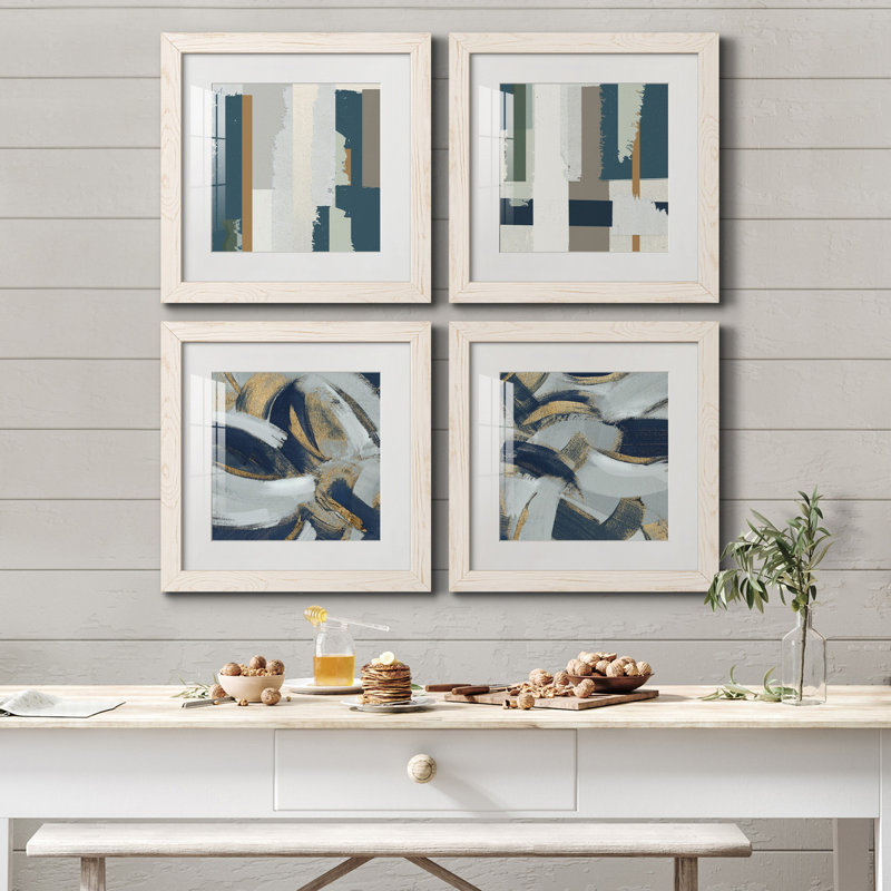 «Close to the Edge I», ensemble de 4 peintures sur toile encadrées, Toile avec encadrement blanc