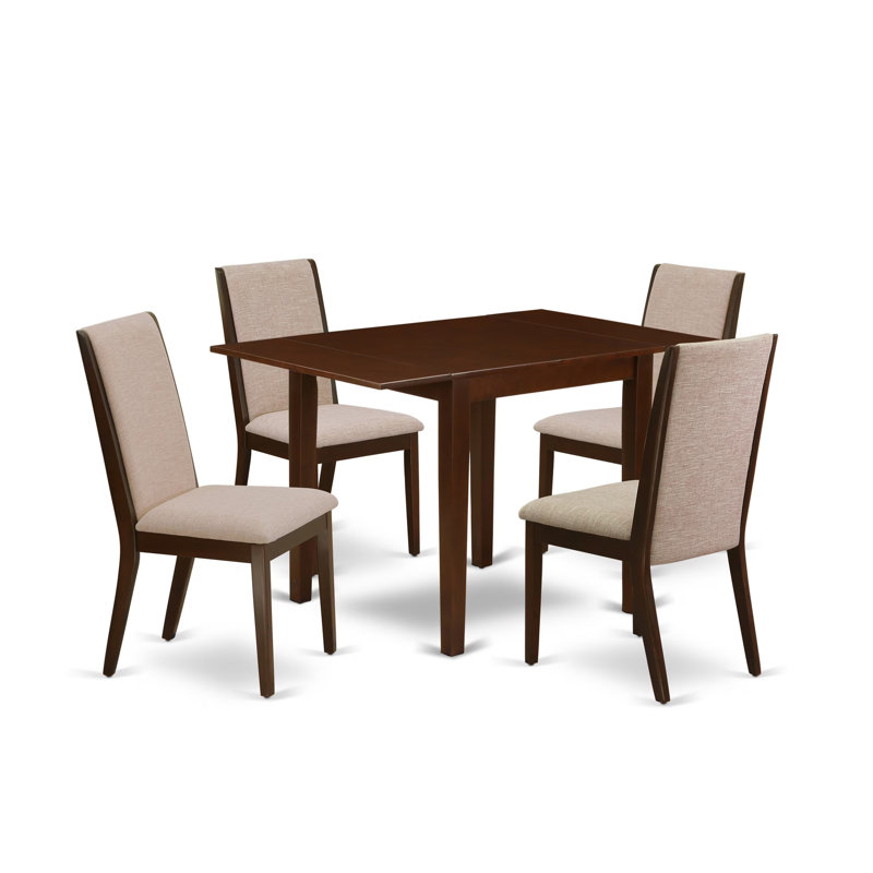Rectangular Solid Wood Top With Dropleaf Dining Table Set, Mahogany, Light Tan, 5 Pieces: 1 Table, 4 Chairs