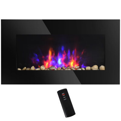 Cheminée électrique murale de 72 cm (28,5 po) avec effet de flamme, 1500 W, noire, 7 couleurs de fond, style français.