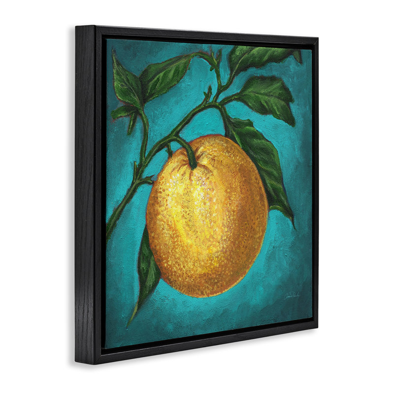 «Citrus Fruit on Branch», art mural sur toile flottante par Connie Resch, H 25 po x l 25 po, Cadre flottant noir de jais