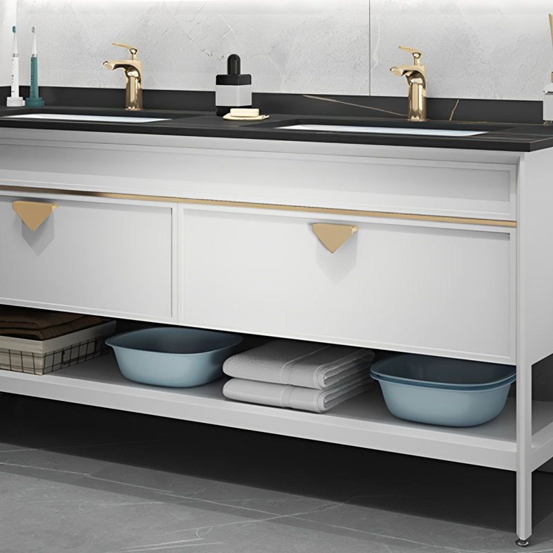 Armoire de salle de bain légère et luxueuse moderne, H 32,68 po x l 70,87 po x P 21,65 po, Blanc