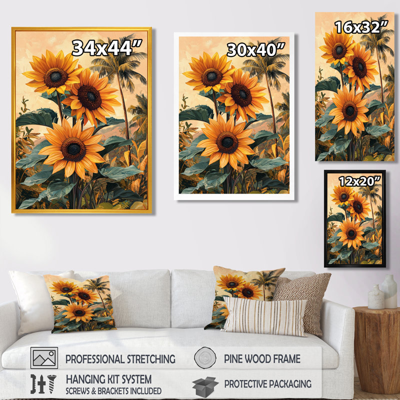 Dorlisa - impressions sur toile florales, H 32 po x l 16 po, Reproduction encadrée d'une seule photo, Doré