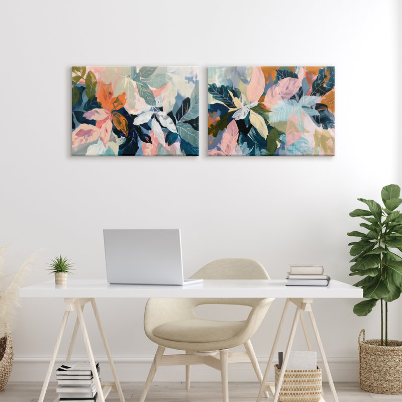 Ensemble de 2 toiles de fleurs tropicales, design par Elara Yasna, H 16 po x l 24 po