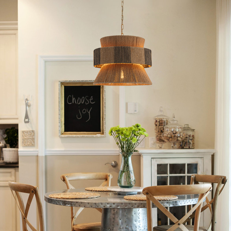 4-Light 3-Tier Coastal Chandelier Handwoven Multi Color Shade In Brass Finish