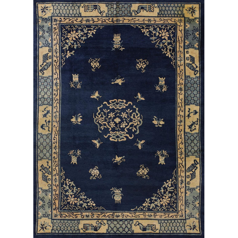 Antique Peking Hallway Runner Wool Beige, Blue Navy Rug