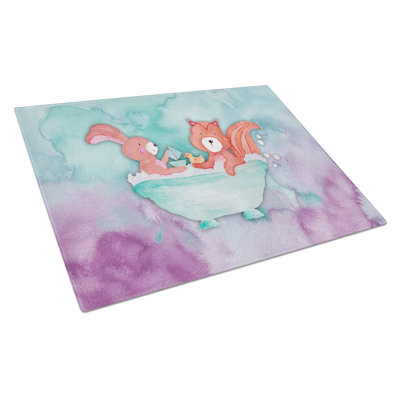 Caroline's Treasures Tempered Glass Rabbit and Squirrel Bathing Watercolor Cutting Board