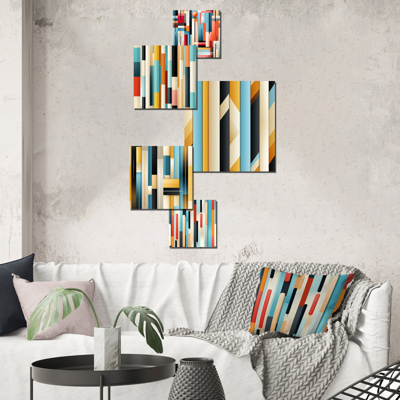 Urban Chic Blue and Orange Abstract Metal Wall Art Set