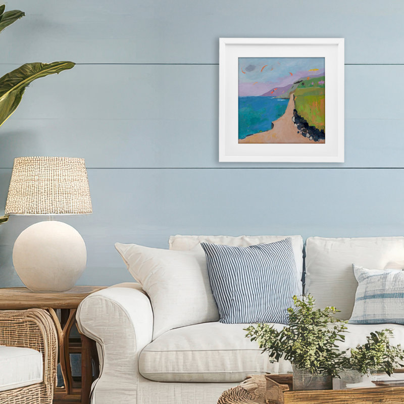 Kites over Coastal View, reproduction encadrée sous verre, conception de Jenny Wantuch, H 16 po x l 16 po, Cadre blanc côtier