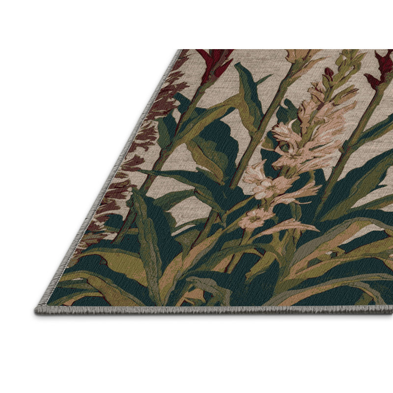 Tapis gris botanique lavable à la machine, Rectangle 7 pi x 10 pi