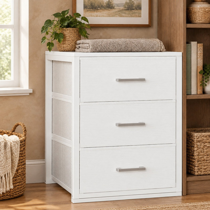 Petite commode à 3 tiroirs en tissu blanc