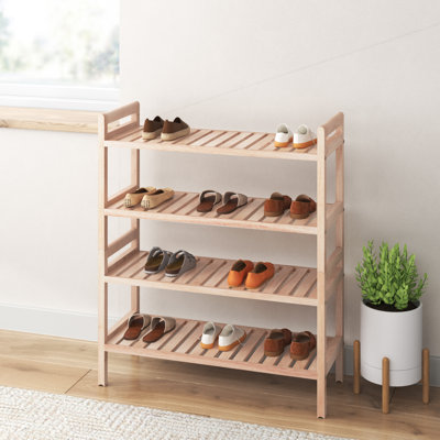 6 Pair Stackable Solid Wood Shoe Rack