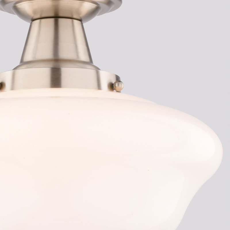 Plafonnier semi-encastré de style école en nickel satiné à 1 lumière de 12 po avec abat-jour en verre opale blanc givré Eastgate, idéal pour les plafonds bas, la chambre à coucher, le couloir ou la cuisine