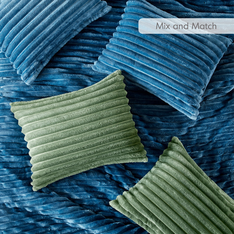 Avril Fluffy Ribbed Plush Comforter Set, Blue, King Comforter + 2 King Shams