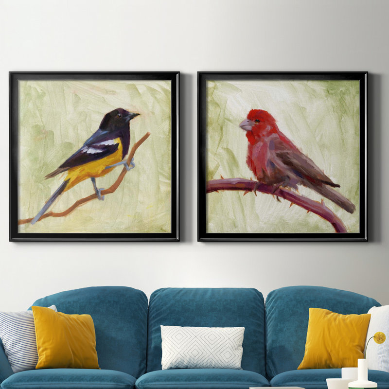 Backyard Birds I - Ensemble de 2 cadres photo sur toile, Toile avec cadre noir, H 26,5 po x l 53 po x P 1,5 po