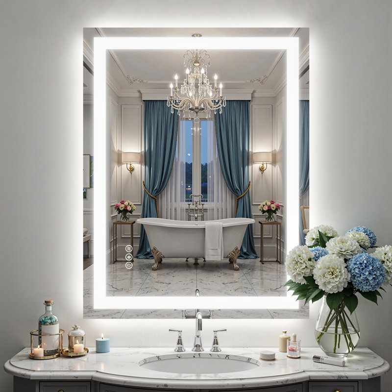 Lunara UL Certified Front Light and Backlit LED Anti-Fog Bathroom Vanity Mirror 5mm Premium Tempered Glass, 36" x 28"