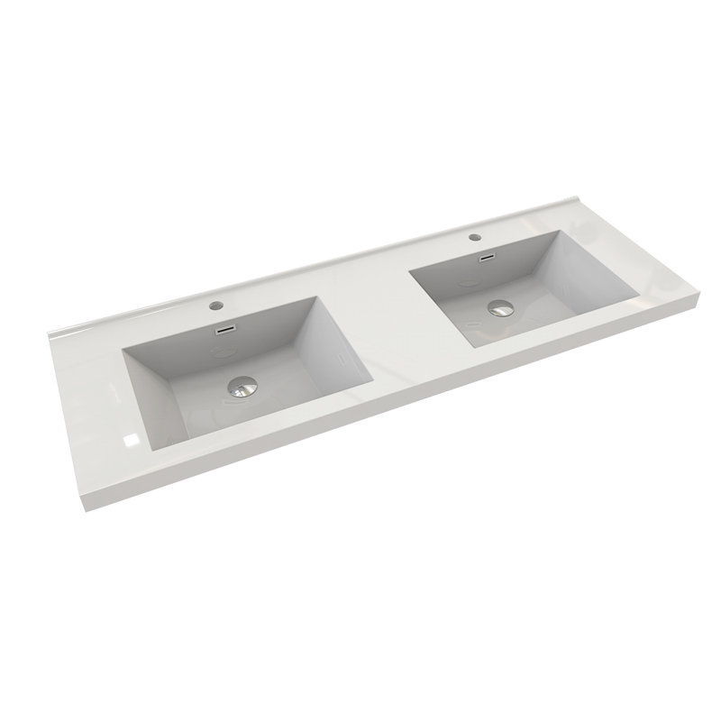 Azden 59.5" Wall-Mounted Double Bathroom Vanity Set, Marble White