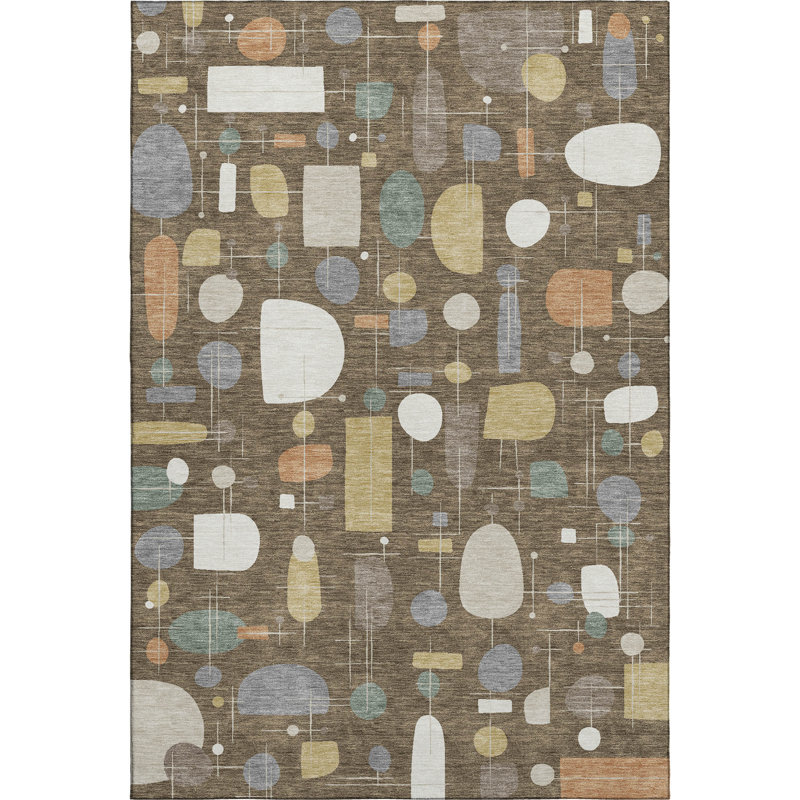 Premium Machine Washable Mayfield AMF2393 Geometric Rug, 10' x 14', Chocolate