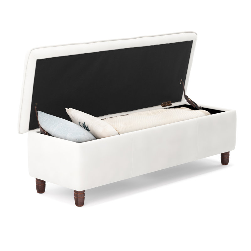 Breeanna Faux Leather Upholstered Storage Bench, White Faux Leather