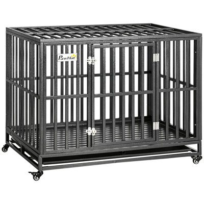 45" Heavy Duty Metal Dog Playpen - Anti-Pinch Floor & Slide-Out Tray, Lockable Wheels For Secure Indoor/Outdoor Use