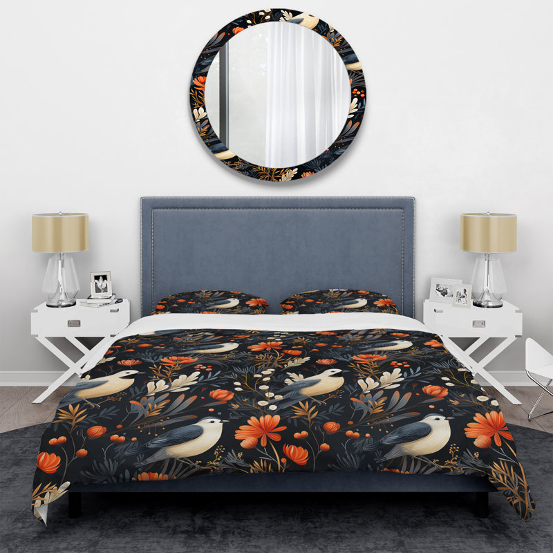 Woodland Bird Floral Cottage Dream - Ensemble de housse de couette à motif floral - Microfibre de polyester