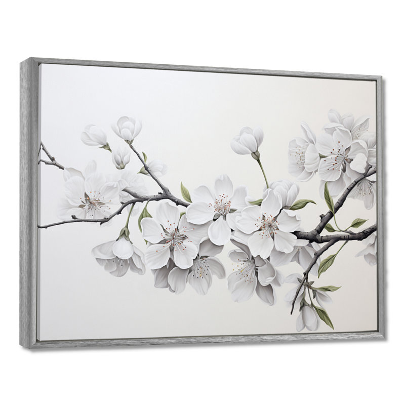 Fleur de cerisier blanc minimaliste et minimaliste II, H 12 po x l 20 po x P 1 po, Encadrement argenté