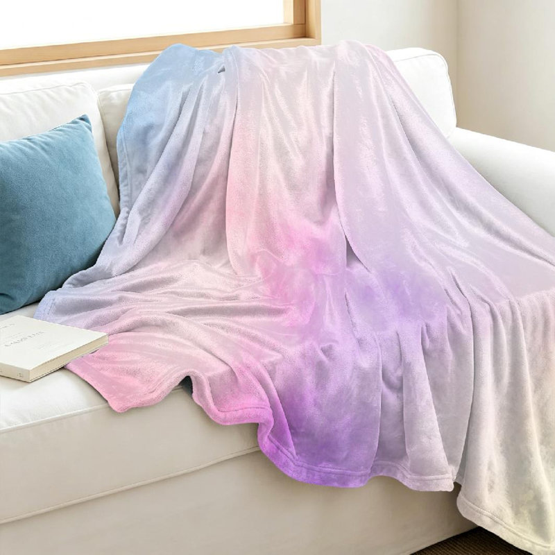 Jeté en molleton transparent ultra doux en flanelle, nuages arc-en-ciel avec imprimé recto, Throw 40" x 50"