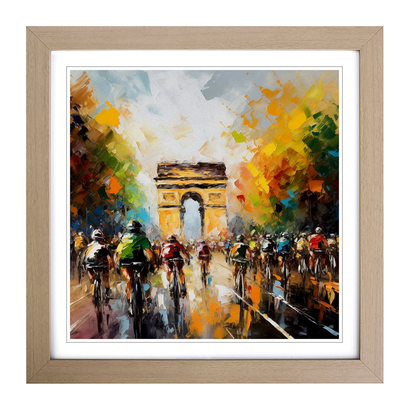 Tour De France Palette Knife No.1 - Single Picture Frame Print on Wood, Oak
