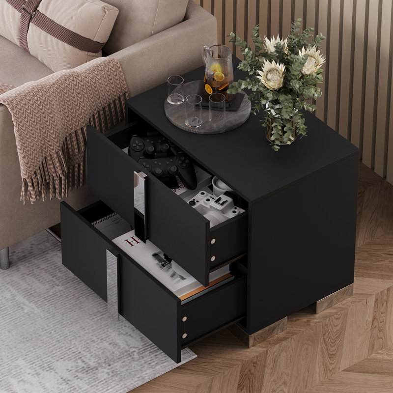 Table de chevet 2 tiroirs 2 tiroirs Design moderne, Noir