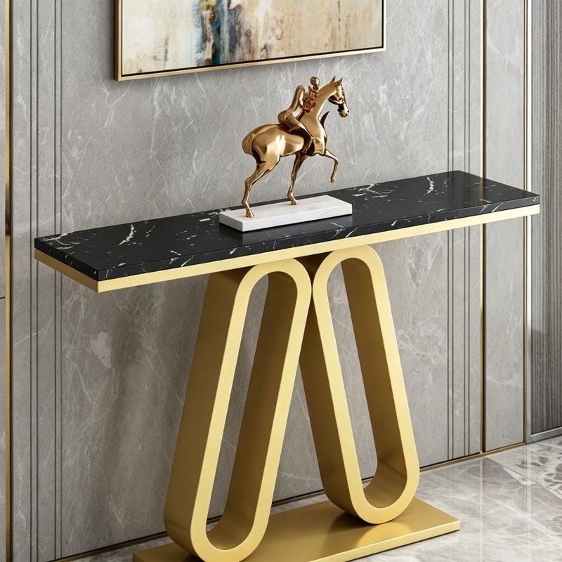 Console Modern Modern, Noir, 31,5 po H x 55,12 po L x 11,81 po P, Doré