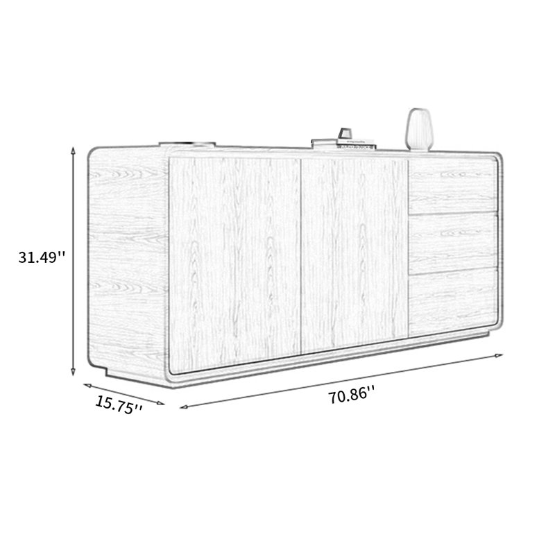 Modern Simple Solid Wood Sideboard, White, 31.49" H x 70.86" W x 15.75" D